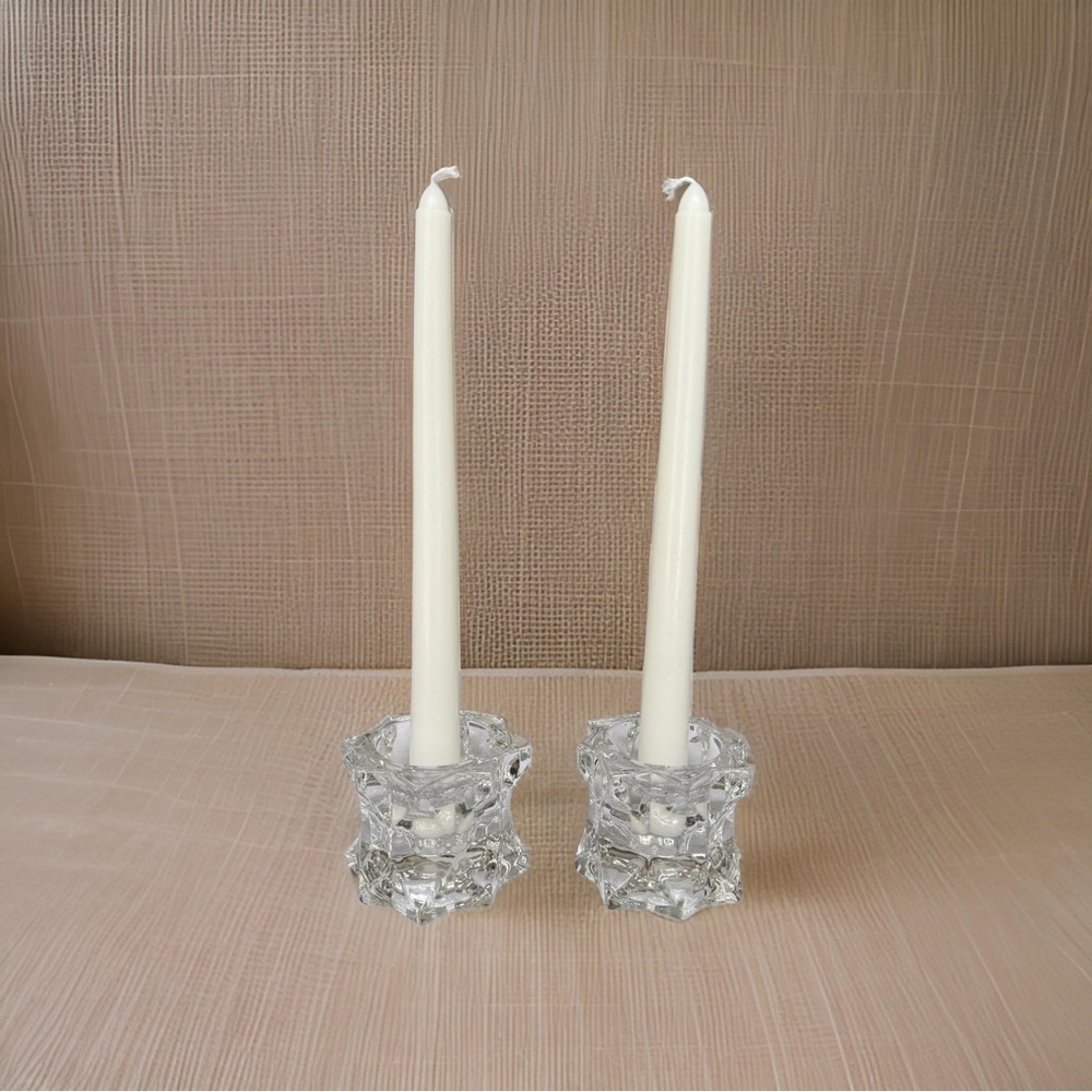 MIKASA “Starburst” Lead Crystal Glass Votive/Taper Candle Holders Set Of 2